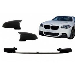 Front Bumper Spoiler Lip with Mirror Covers suitable for BMW 5 Series F10 F11 Sedan Touring (2015-2017) M-Performance Piano Blac