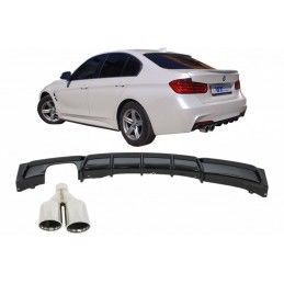 Rear Bumper Diffuser Piano Black Valance Spoiler Exhaust Muffler Tip suitable for BMW 3 Series F30 2011+ M-Performance Design Le