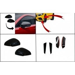 Kit Front Bumper Flaps Side Fins Flaps suitable for Mercedes A-Class W177 V177 (05.2018-up) with Mirror Covers A35 Design Black 