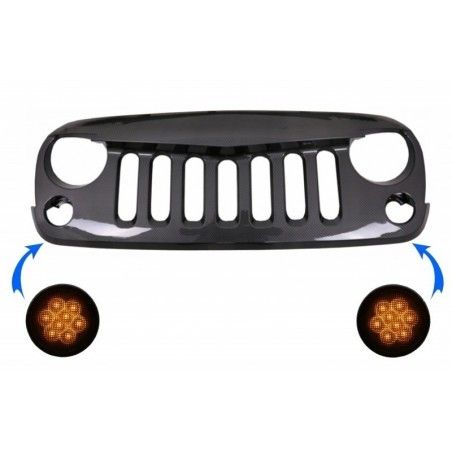 Central Front Grille with LED Amber Turn Signal Light suitable for JEEP Wrangler / Rubicon JK (2007-2017) Angry Bird Design Shin