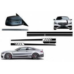 Set Sticker Side Decals & Upper Bonnet Roof Tailgate & Sticker Mirror Black suitable for MERCEDES C205 Coupe A205 Cabriolet (201