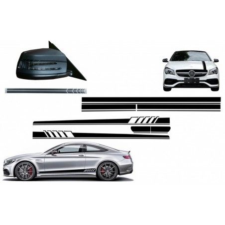 Set Sticker Side Decals & Upper Bonnet Roof Tailgate & Sticker Mirror Black suitable for MERCEDES C205 Coupe A205 Cabriolet (201