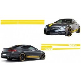 Set Sticker Side Decals & Upper Bonnet Roof Tailgate and Mirror Matte Yellow suitable for Mercedes C205 Coupe A205 Cabriolet (20