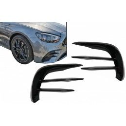 Front Bumper Flaps Side Fins Flics suitable for Mercedes E-Class W213 S213 C238 A238 Facelift (2020-up) Piano Black for AMG Spor