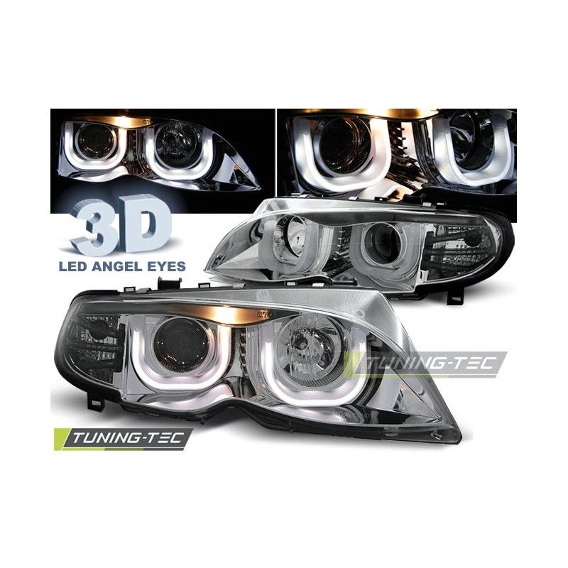 HEADLIGHTS ANGEL EYES 3D CHROME fits BMW E46 09.01-03.05 S/T, Serie 3 E46 Berline/Touring HEADLIGHTS ANGEL EYES 3D CHROME fits BMW E46 09.01-03.05 S/T, Serie 3 E46 Berline/Touring