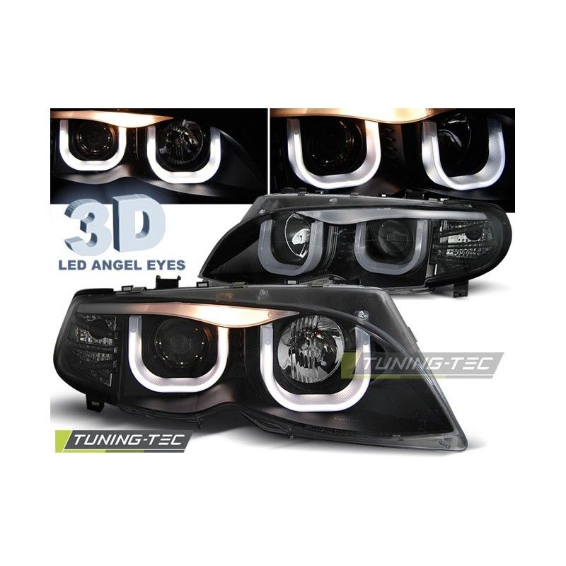 HEADLIGHTS ANGEL EYES 3D BLACK fits BMW E46 09.01-03.05 S/T BLACK, Serie 3 E46 Berline/Touring