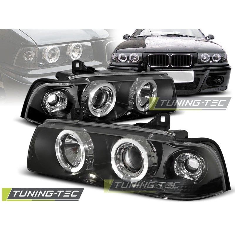 HEADLIGHTS ANGEL EYES BLACK fits BMW E36 12.90-08.99 C/C, Eclairage Bmw