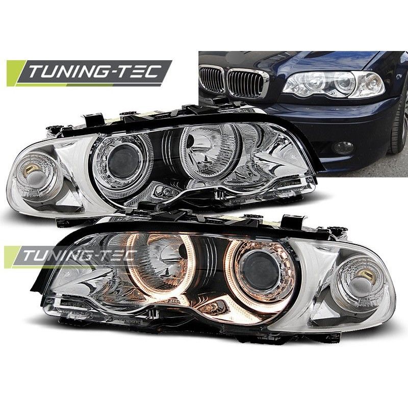 HEADLIGHTS ANGEL EYES CHROME fits BMW E46 04.99-08.01 COUPE CABRIO, Serie 3 E46 Coupé/Cab