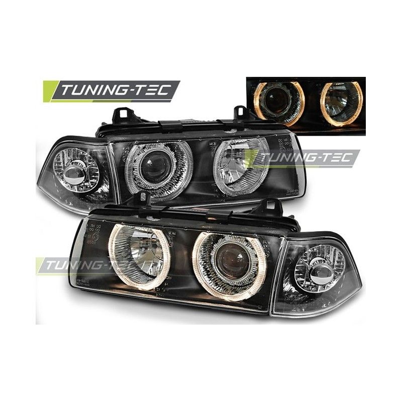 HEADLIGHTS ANGEL EYES BLACK fits BMW E36 12.90-08.99, Eclairage Bmw