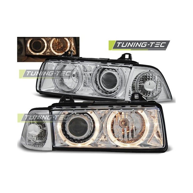 HEADLIGHTS ANGEL EYES CHROME fits BMW E36 12.90-08.99, Eclairage Bmw