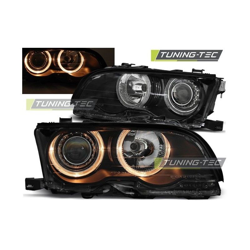 HEADLIGHTS ANGEL EYES BLACK fits BMW E46 09.01-03.03 COUPE CABRIO, Serie 3 E46 Coupé/Cab