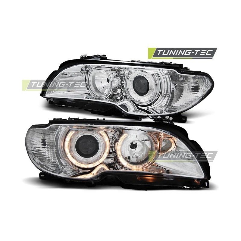 HEADLIGHTS ANGEL EYES CHROME fits BMW E46 04.03-06 COUPE CABRIO , Serie 3 E46 Coupé/Cab HEADLIGHTS ANGEL EYES CHROME fits BMW E46 04.03-06 COUPE CABRIO , Serie 3 E46 Coupé/Cab