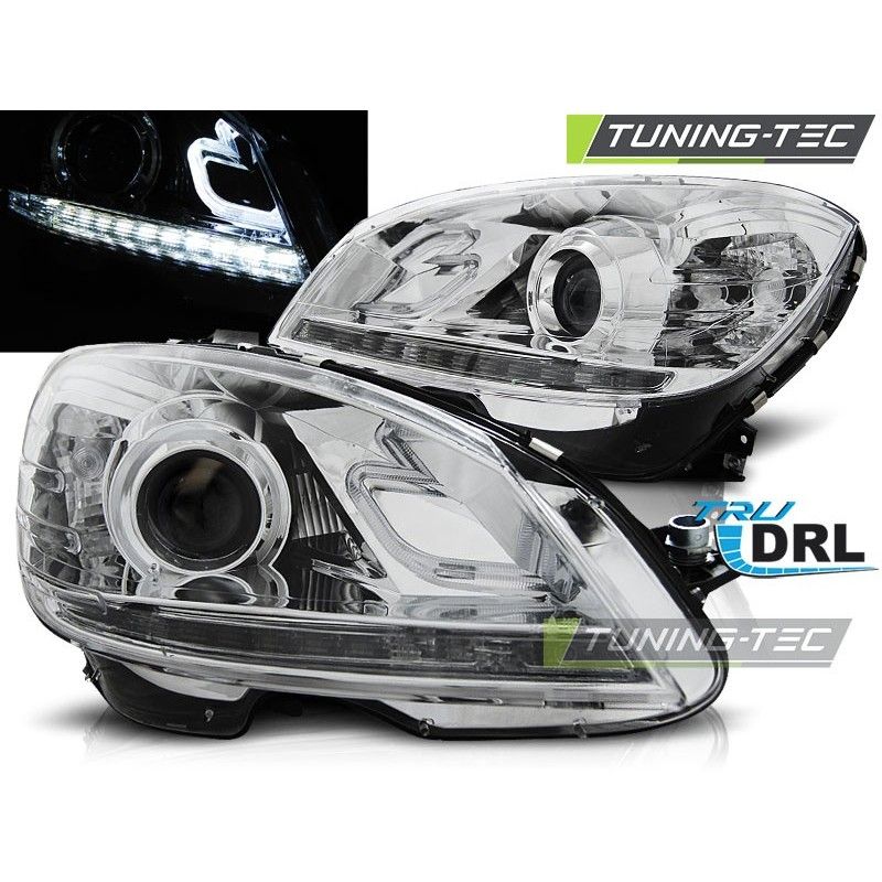 HEADLIGHTS TRUE DRL CHROME fits MERCEDES W204 07-10, Classe C W204