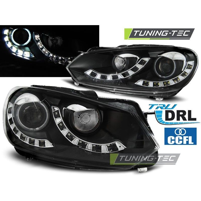 HEADLIGHTS SINGLE TRUE DRL BLACK fits VW GOLF 6 10.08-12, Golf 6