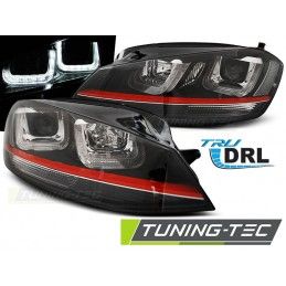 HEADLIGHTS U-LED LIGHT BLACK WITH RED LINE SPORT fits VW GOLF 7 12-17 , Golf 7