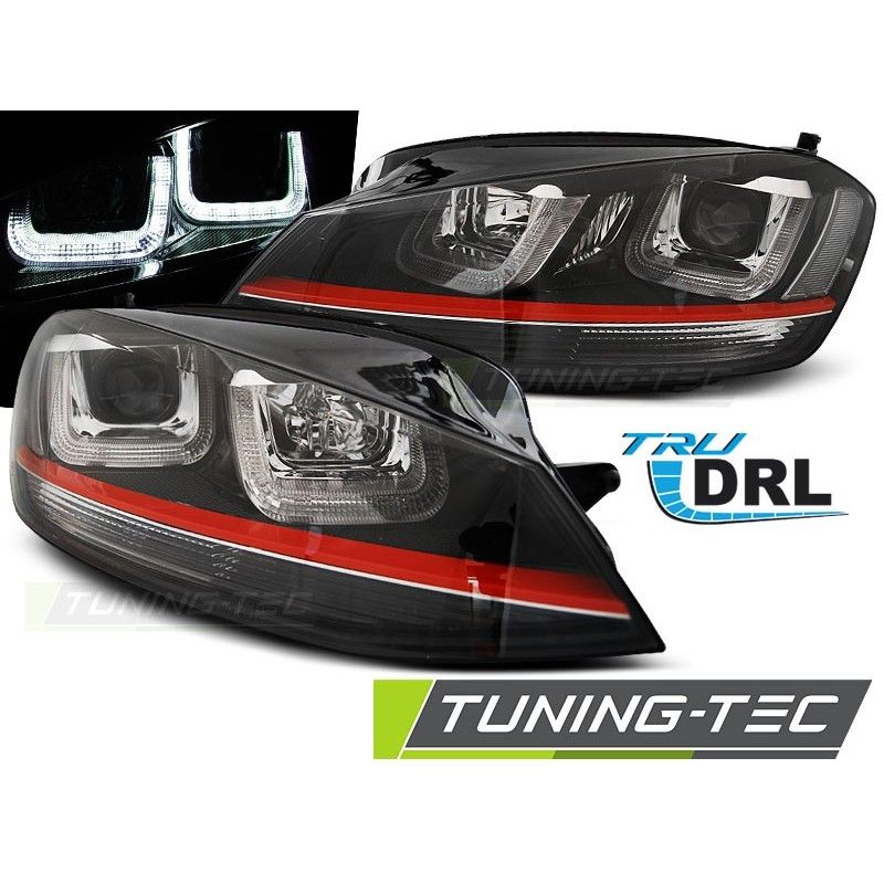 HEADLIGHTS U-LED LIGHT BLACK WITH RED LINE SPORT fits VW GOLF 7 12-17 , Golf 7