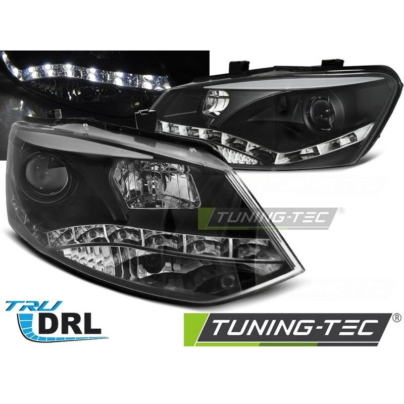 HEADLIGHTS TRUE DRL BLACK fits VW POLO 6R 09-03.14, Polo V 6R 09-14