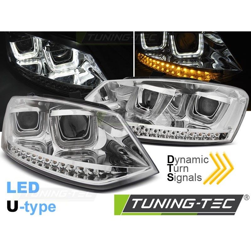 HEADLIGHTS U-LED LIGHT CHROME SEQ fits VW POLO 6R 09-03.14, Polo V 6R 09-14