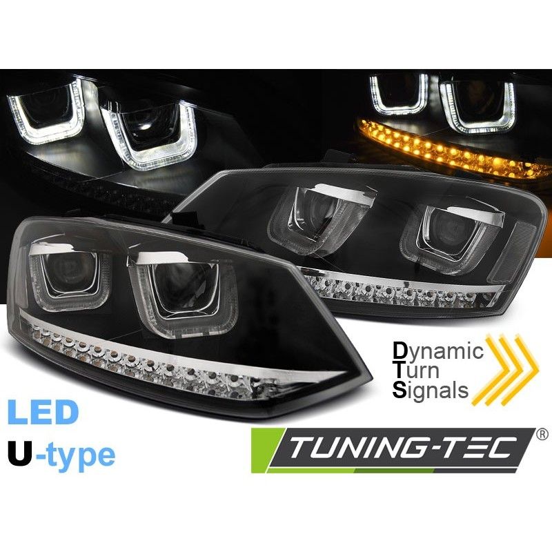 HEADLIGHTS U-LED LIGHT BLACK SEQ fits VW POLO 6R 09-03.14, Polo V 6R 09-14