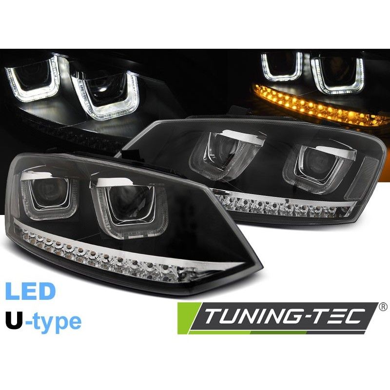 HEADLIGHTS U-LED LIGHT BLACK fits VW POLO 6R 09-03.14, Polo V 6R 09-14