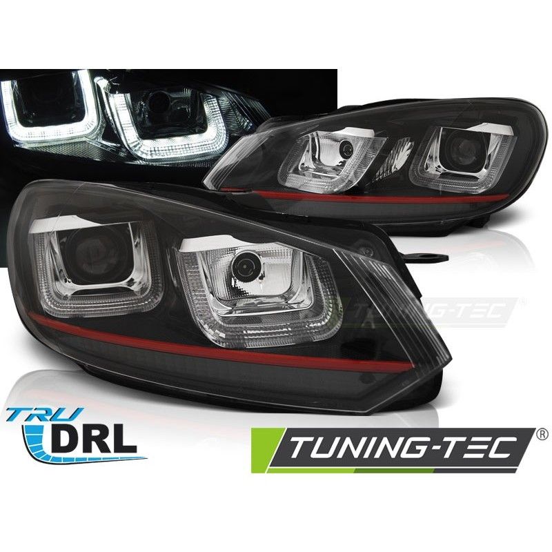 HEADLIGHTS U-LED LIGHT DRL BLACK RED LINE fits VW GOLF 6 08-12, Golf 6
