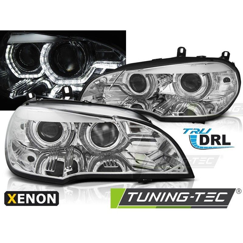 XENON HEADLIGHTS ANGEL EYES LED DRL CHROME fits BMW X5 E70 07-10, Eclairage Bmw