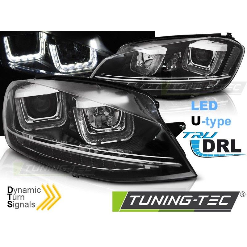 HEADLIGHTS U-LED LIGHT DRL BLACK SEQ fits VW GOLF 7 11.12-17, Golf 7