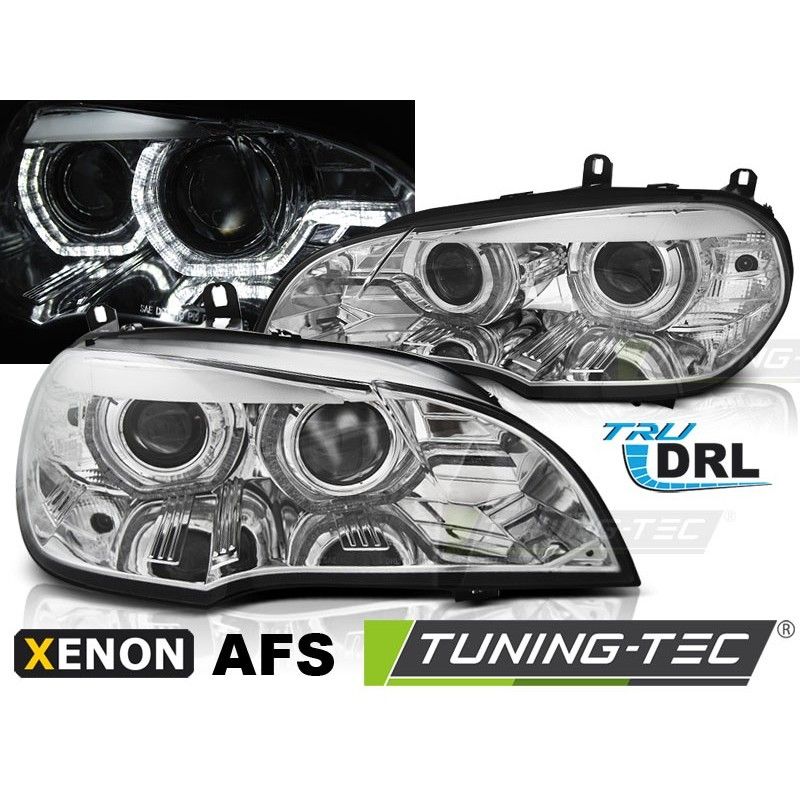 XENON HEADLIGHTS ANGEL EYES LED DRL CHROME AFS fits BMW X5 E70 07-10, Eclairage Bmw