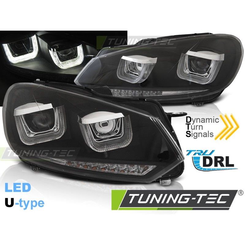 HEADLIGHTS U-LED LIGHT DRL BLACK SEQ fits VW GOLF 6 08-12, Eclairage Volkswagen