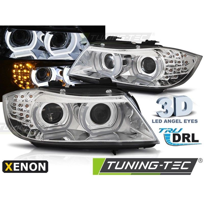 XENON HEADLIGHTS ANGEL EYES LED DRL CHROME fits BMW E90/E91 09-11, Eclairage Bmw