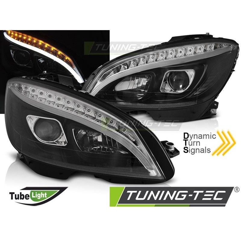 HEADLIGHTS TUBE LIGHT BLACK SEQ fits MERCEDES W204 07-10, Eclairage Mercedes