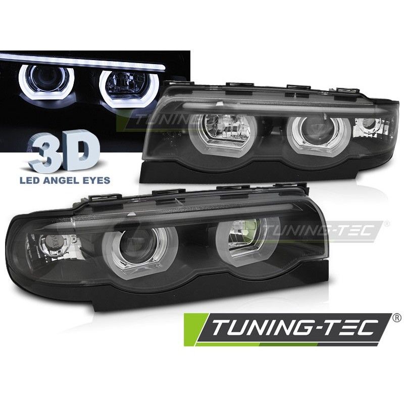 HEADLIGHTS ANGEL EYES LED 3D BLACK fits BMW E38 94-01, Eclairage Bmw