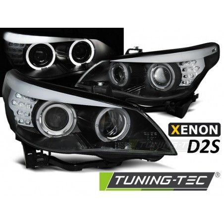 XENON D2S HEADLIGHTS ANGEL EYES BLACK LED INDICATOR fits BMW E60/E61 03-04, Nouveaux produits tuning-tec