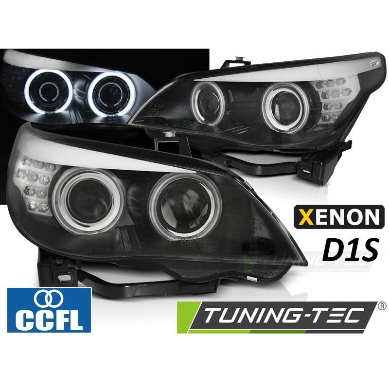 XENON D1S HEADLIGHTS CCFL ANGEL EYES BLACK LED INDICATOR fits BMW E60/E61 05-07, Nouveaux produits tuning-tec