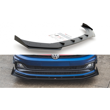 Maxton Racing Durability Front Splitter + Flaps Volkswagen Polo GTI Mk6 Black-Red + Gloss Flaps, MAXTON DESIGN