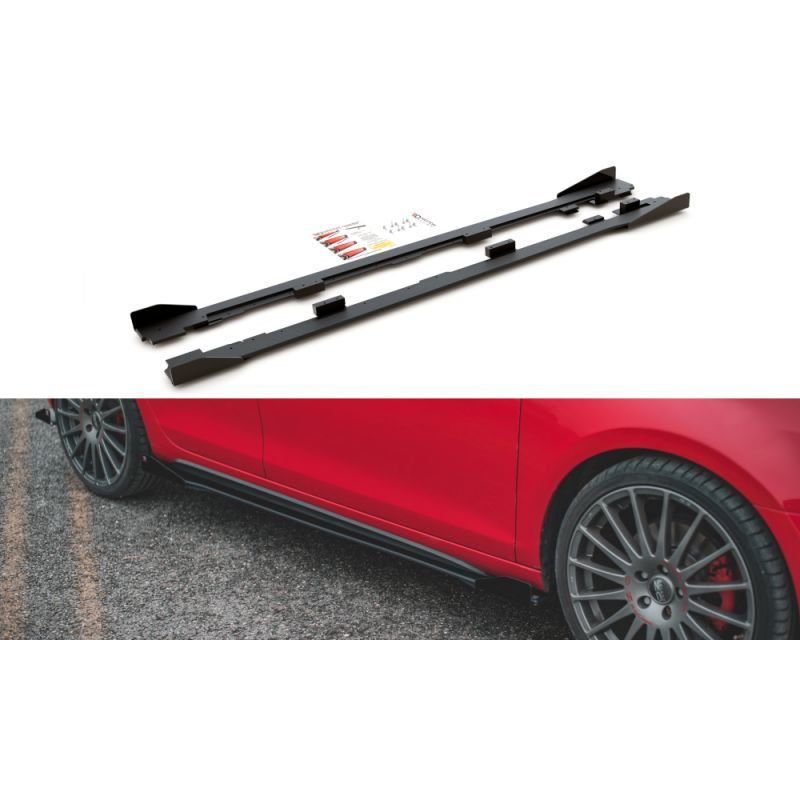 Maxton Racing Durability Side Skirts Diffusers + Flaps Volkswagen Golf GTI Mk6 Black-Red + Gloss Flaps, MAXTON DESIGN