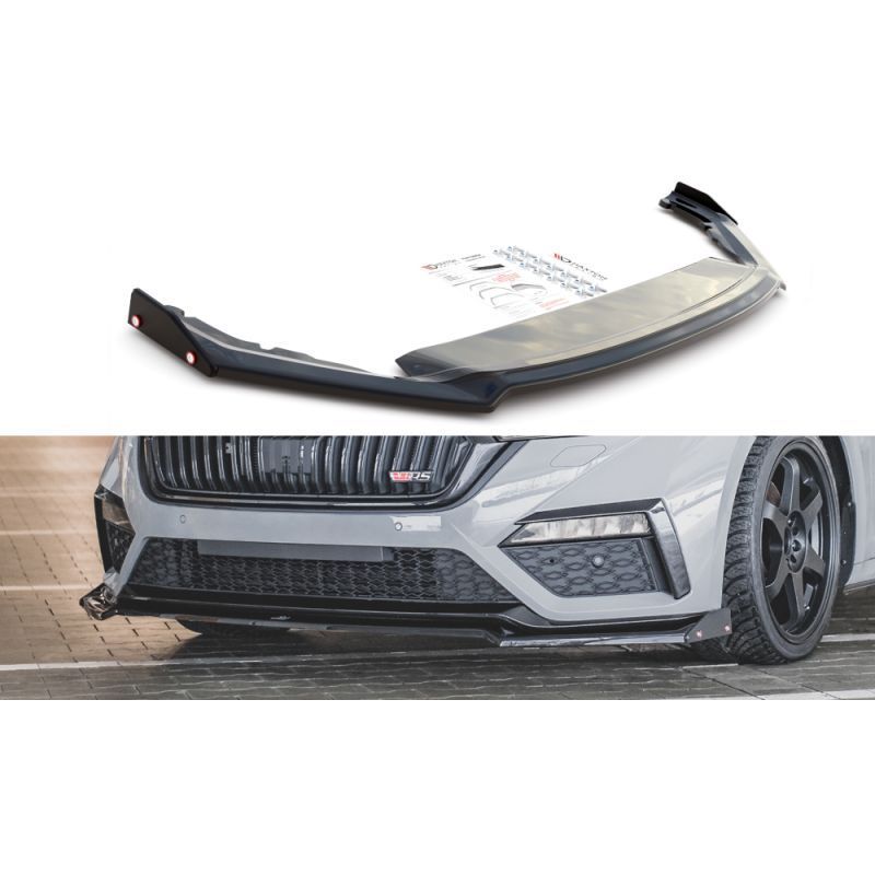 Maxton Front Splitter V.2 + Flaps Skoda Octavia RS Mk4 Gloss Black, MAXTON DESIGN