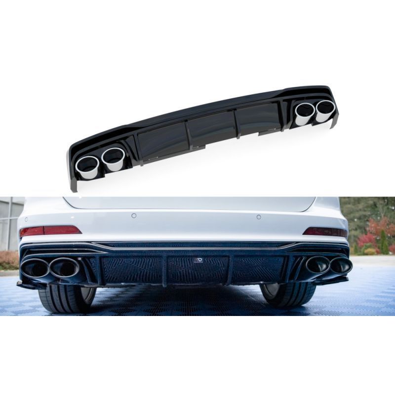 Maxton Rear Valance + Exhaust Ends Imitation Audi S6 / A6 S-Line C8 Gloss Black \ Chrome, MAXTON DESIGN