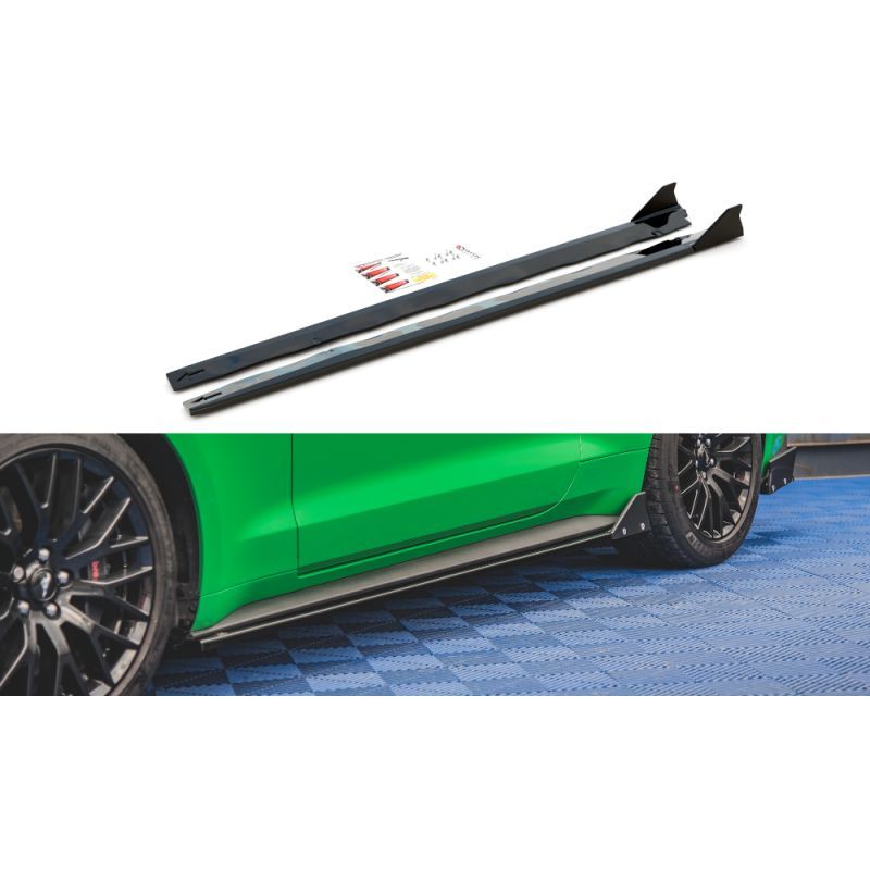 Maxton Side Skirts Diffusers + Flaps Ford Mustang GT Mk6 Facelift Gloss Black, MAXTON DESIGN