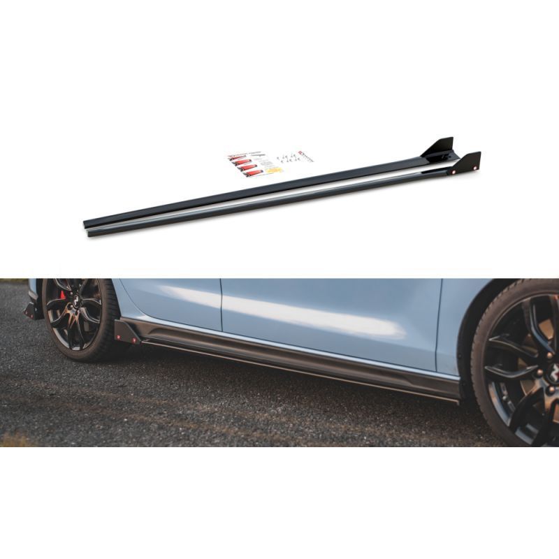 Maxton Side Skirts Diffusers V.5 + Flaps Hyundai I30 N Mk3 / Mk3 FL Hatchback/Fastback Gloss Black, MAXTON DESIGN