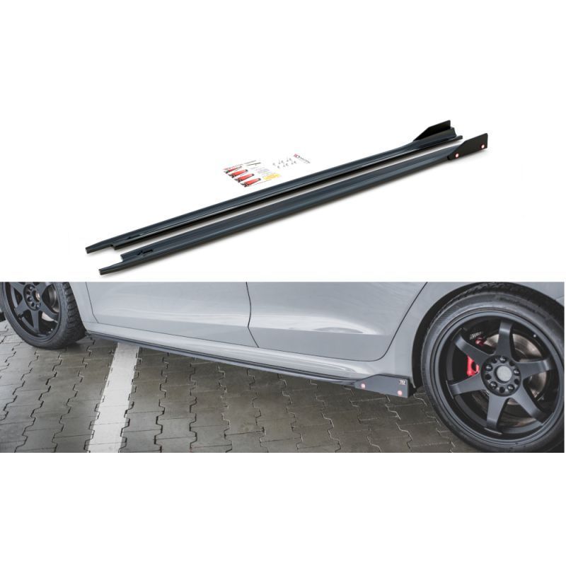 Maxton Side Skirts Diffusers V.2 + Flaps Skoda Octavia RS Mk4 Gloss Black, MAXTON DESIGN