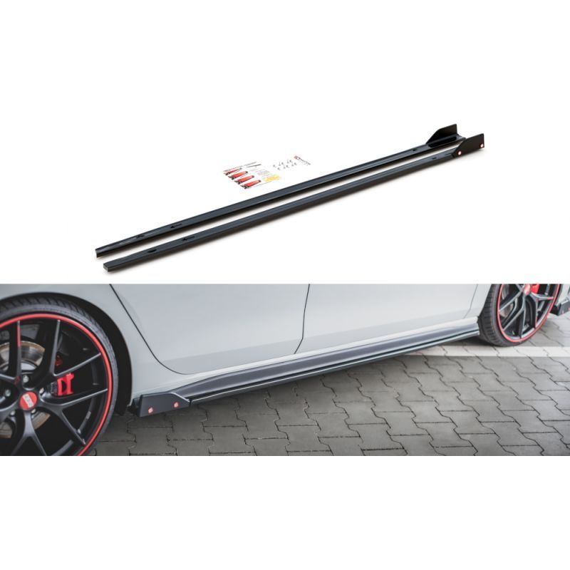 Maxton Side Skirts Diffusers V.2 + Flaps Volkswagen Golf 8 GTI / GTI Clubsport Gloss Black, MAXTON DESIGN