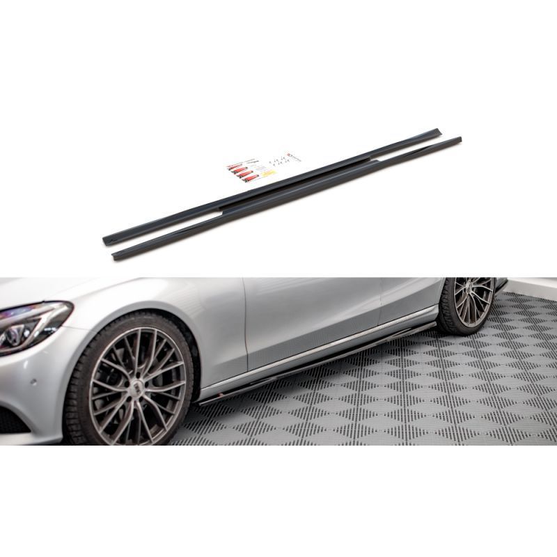 Maxton Side Skirts Diffusers Mercedes-Benz C W205 Gloss Black, MAXTON DESIGN