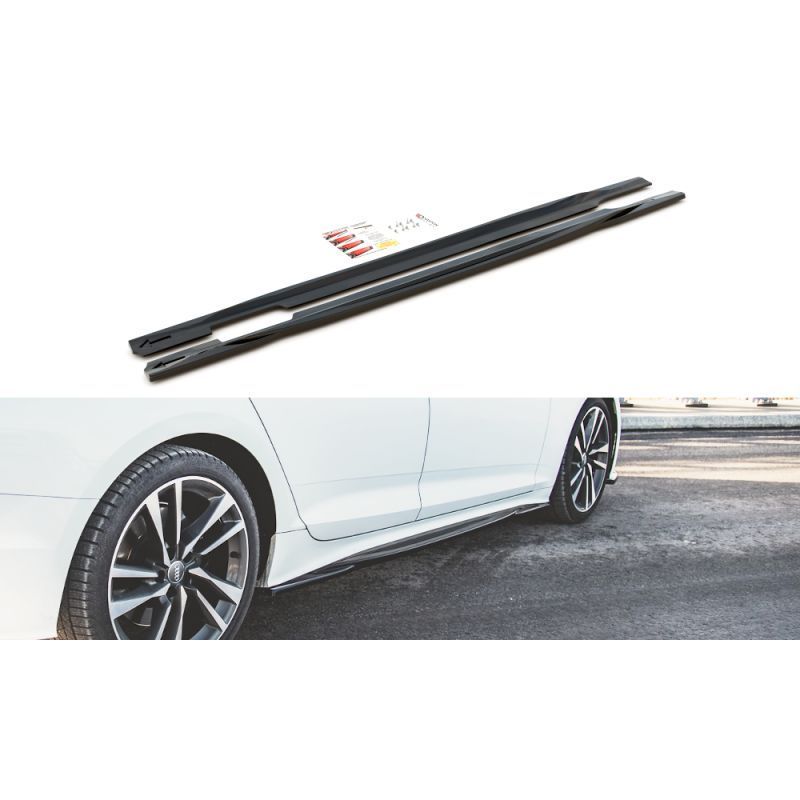 Maxton Side Skirts Diffusers Audi S5 / A5 S-Line Sportback F5 Facelift Gloss Black, MAXTON DESIGN