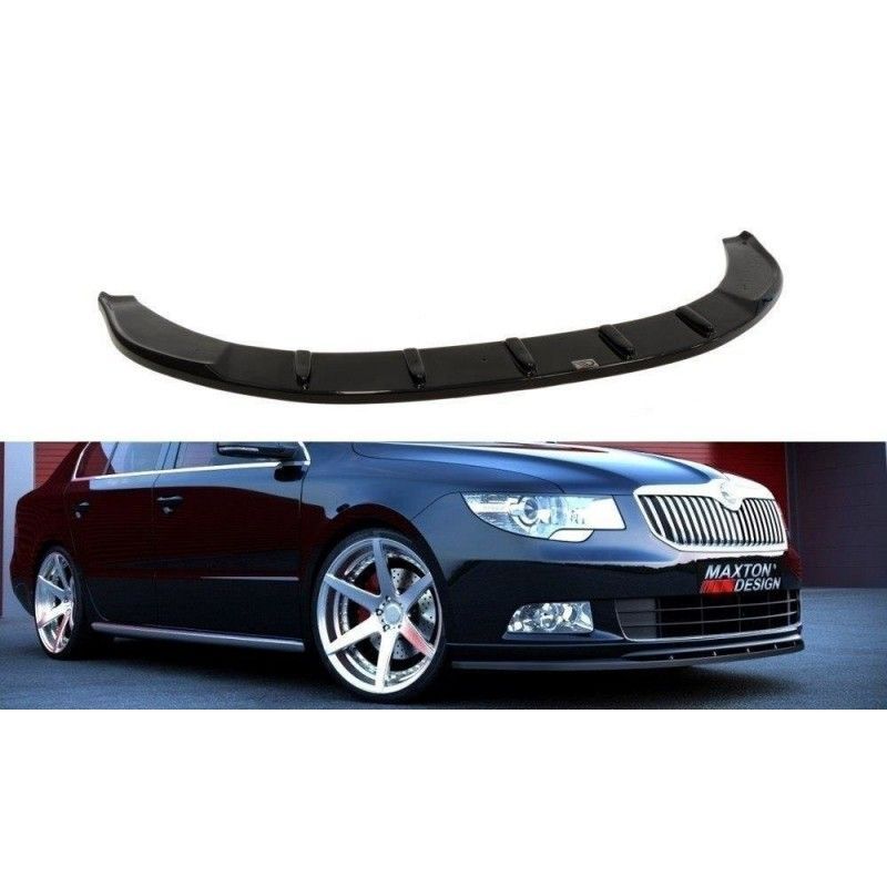 Maxton Front Splitter Skoda Superb Mk2 (For Sport Front Bumper Spoiler) Gloss Black, Superb